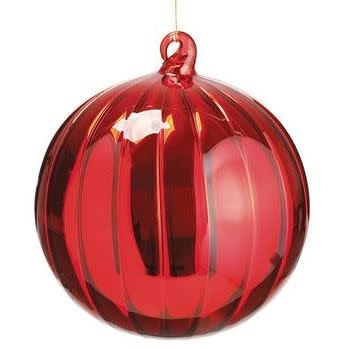 Red Glass Ribbed Ornament (2-Sizes)