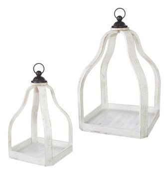 Whitewashed Wooden Open Lantern (2-Sizes)