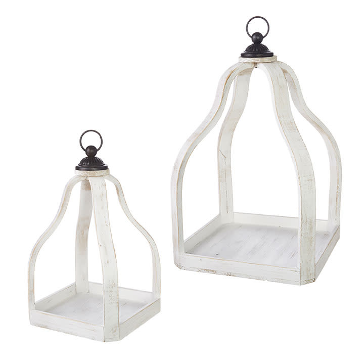 Whitewashed Wooden Open Lantern (2-Sizes)