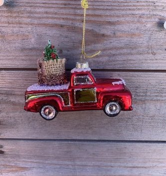 Red Vintage Truck with Tree Ornament