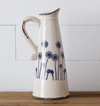 Crackle Dandelion Pottery Pitcher