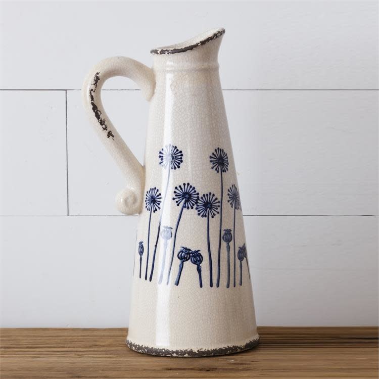 Crackle Dandelion Pottery Pitcher