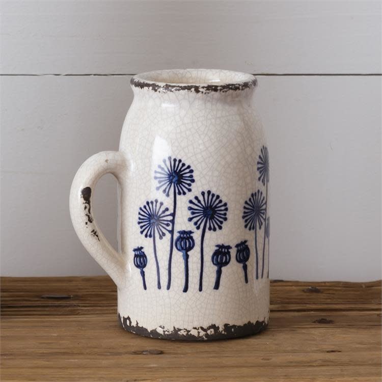 Crackle Dandelion Pottery Container With Handle