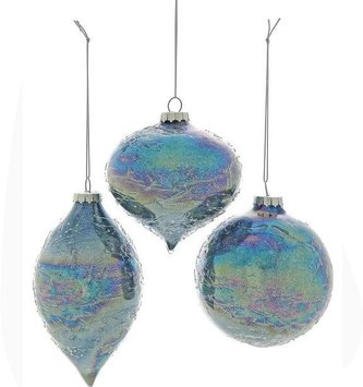 Iridescent Blue Crackle Glass  Ornament (3-Styles)