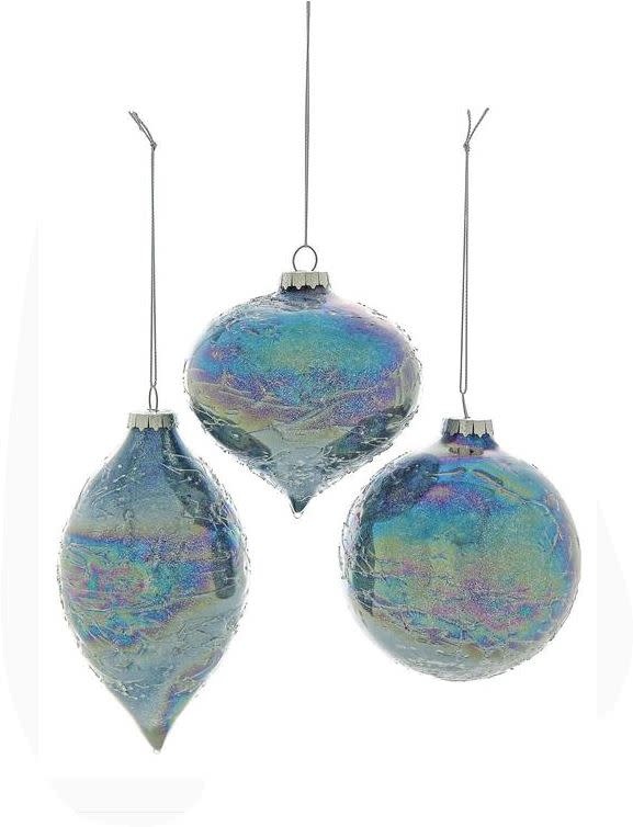 Iridescent Blue Crackle Glass Ornament (3-Styles)
