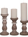 Set of 3 Brown Beaded Wooden Candlesticks