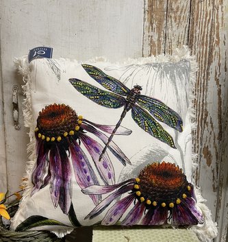 Square Botanical Dragonfly Floral Pillow