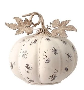 9" Metal Antiqued White Pumpkin