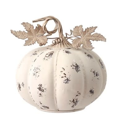 9" Metal Antiqued White Pumpkin