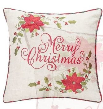 Square Beaded Embroidered Merry Christmas Pillow