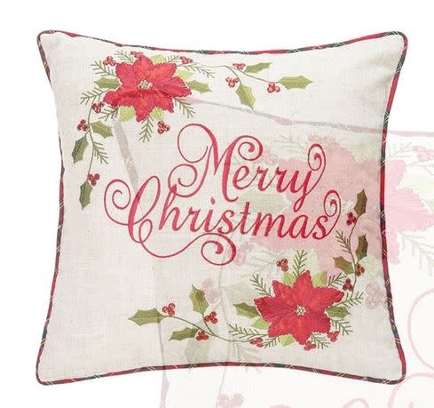 Square Beaded Embroidered Merry Christmas Pillow
