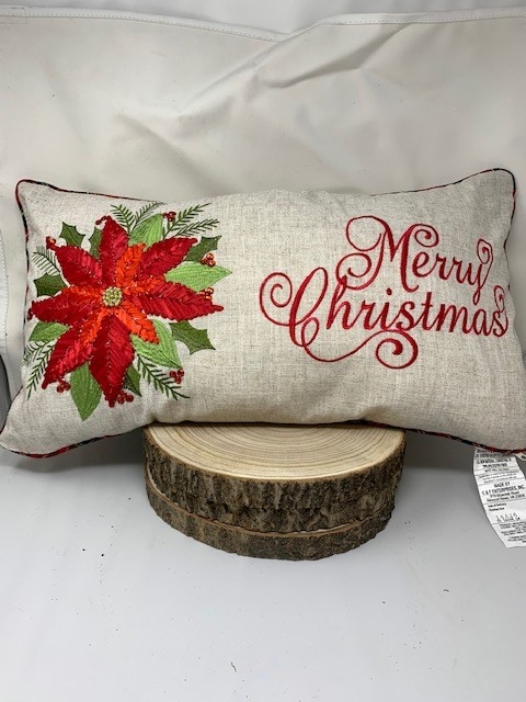 Beaded Embroidered Lumbar Merry Christmas Pillow