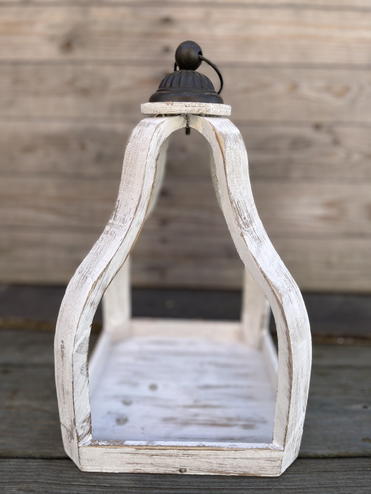Whitewashed Wooden Open Lantern (2-Sizes)