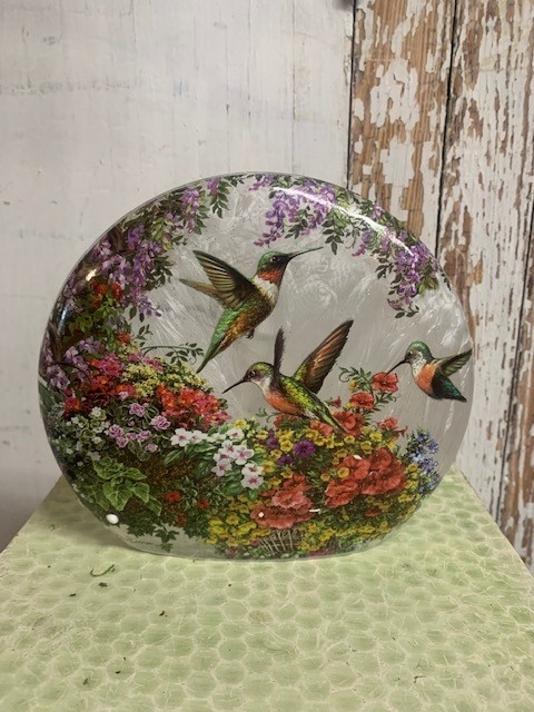 Frosted Floral Hummingbird Lighted Orb (2-styles)