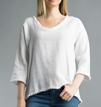 Tempo Paris Fringed Edge Linen Pull Over Top By: Tempo Paris (6-Colors)