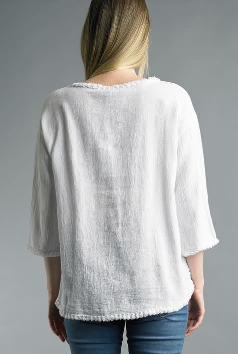 Tempo Paris Fringed Edge Linen Pull Over Top By: Tempo Paris (2-Colors)