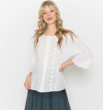 White Floral Vine Embroidered Tunic
