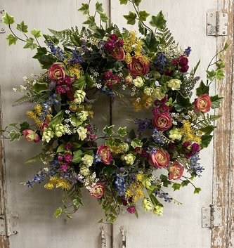 Custom Pink Garden Ranunculus & Wildflowers Wreath