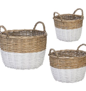 Two-Tone Round Wicker Basket (3-Sizes)