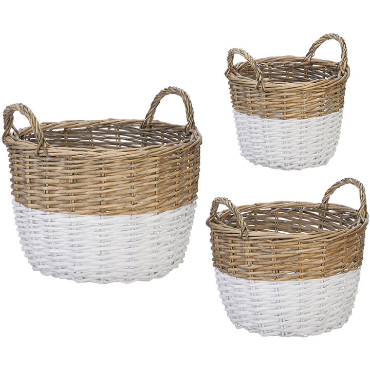 Two-Tone Round Wicker Basket (3-Sizes)