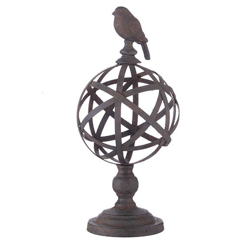 Distressed Brown Pedestal Orb w/ Bird