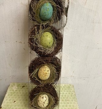 Set of 4 Natural Bird Nest w/ Egg