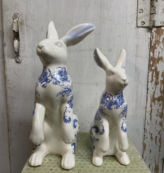 Set of 2 Ceramic Toile Bunny