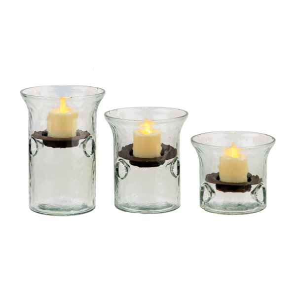 Set of 3 Glass Hammered Hurricanes