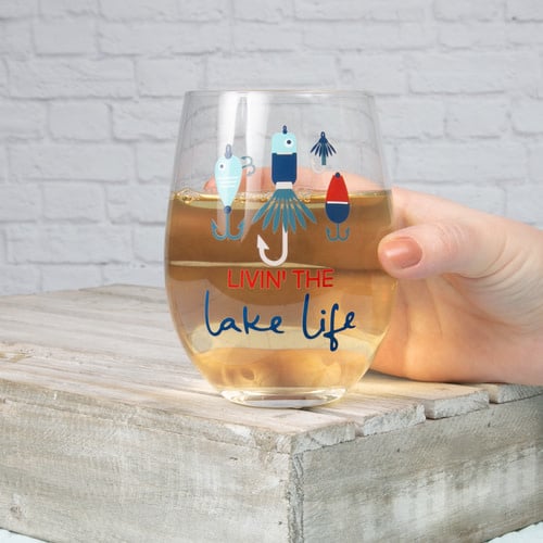 Livin The Lake Life Wine Glass