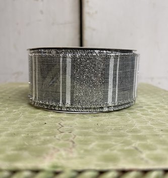 1.5" x 10yd Striped Glittered Silver Ribbon