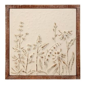 Square Embossed Wildflower on Wood
