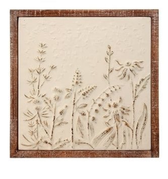 Square Embossed Wildflower on Wood