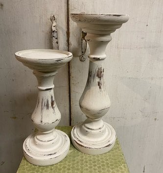 Set of 2 White Weathered Candle Sticks