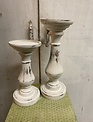 Set of 2 White Weathered Candle Sticks