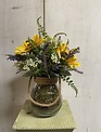 Custom Summer Sunflower in Glass Container w/Rope Handle