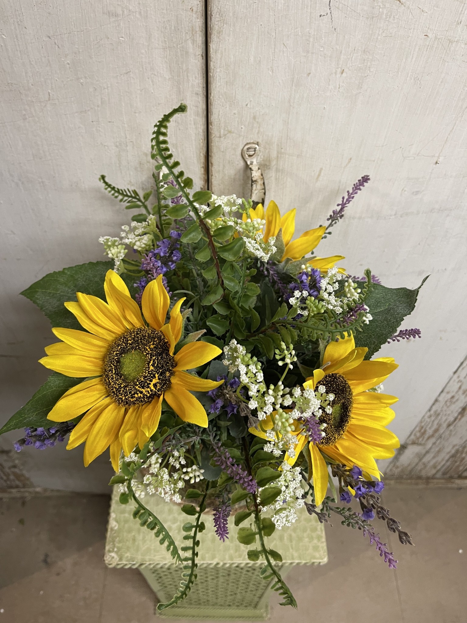 Custom Summer Sunflower in Glass Container w/Rope Handle