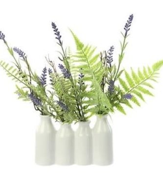 Lavender Fern in Multi White Vase