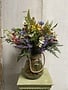 Pink Lupine & Wildflowers in Glass Container w/Rope Handle