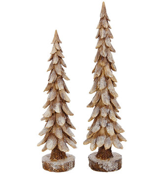 Set of 2 Rustic Snowy Trees