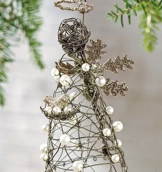 6" Wire Snowflake Angel w/ Pearls Ornament
