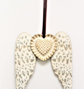 7.5" Metal Angel Wings Heart Ornament