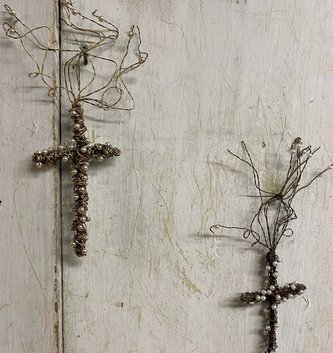 Twisted Wire Cross w/ Pearls Ornament (2-Styles)