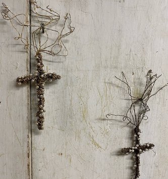 Twisted Wire Cross w/ Pearls Ornament (2-Styles)