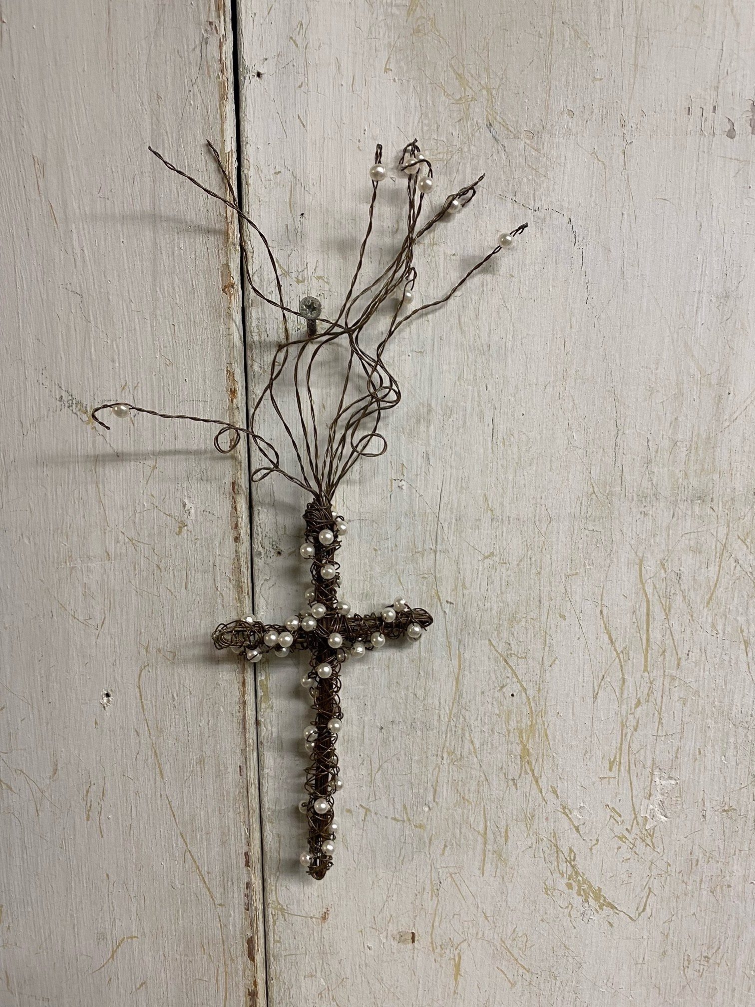 Twisted Wire Cross w/ Pearls Ornament (2-Styles)
