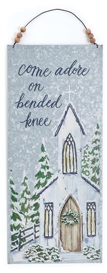 Beaded Metal Snowy Church Sign (3-Styles)