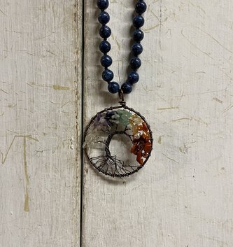 Blue Beaded Multicolor Tree of Life Necklace