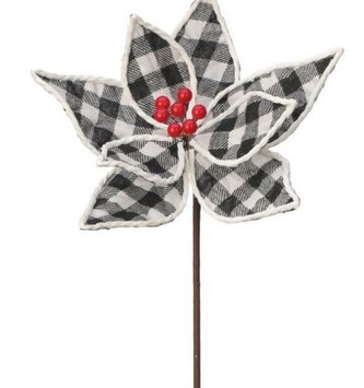 24" Buffalo Plaid Poinsettia Stem