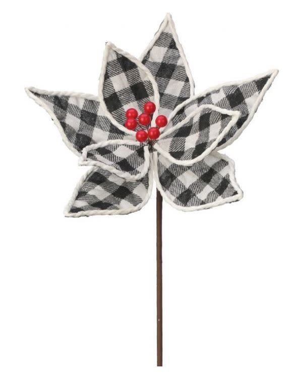 24" Buffalo Plaid Poinsettia Stem