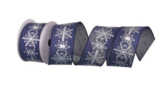 Wired Ribbon * Mini Snowflakes * Navy and White * 1.5 x 10 Yards * Ca –  Personal Lee Yours