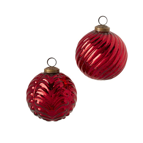 Red Mercury Glass Ball Ornament (2-Styles)